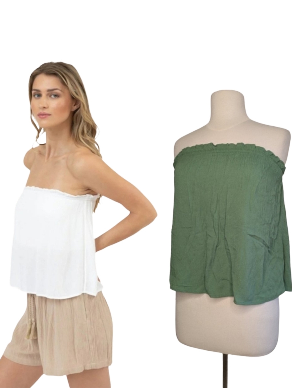 Tube Top - Smocked Ruffled Bandeau Top In Sage Green NWT